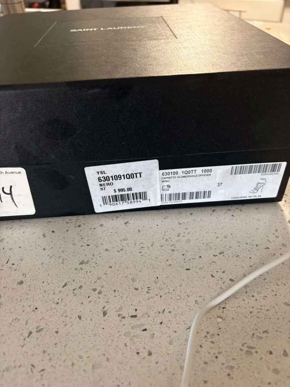 Saint Laurent Black Leather Sandal with Gold YSL Logo - Picture 7 of 7